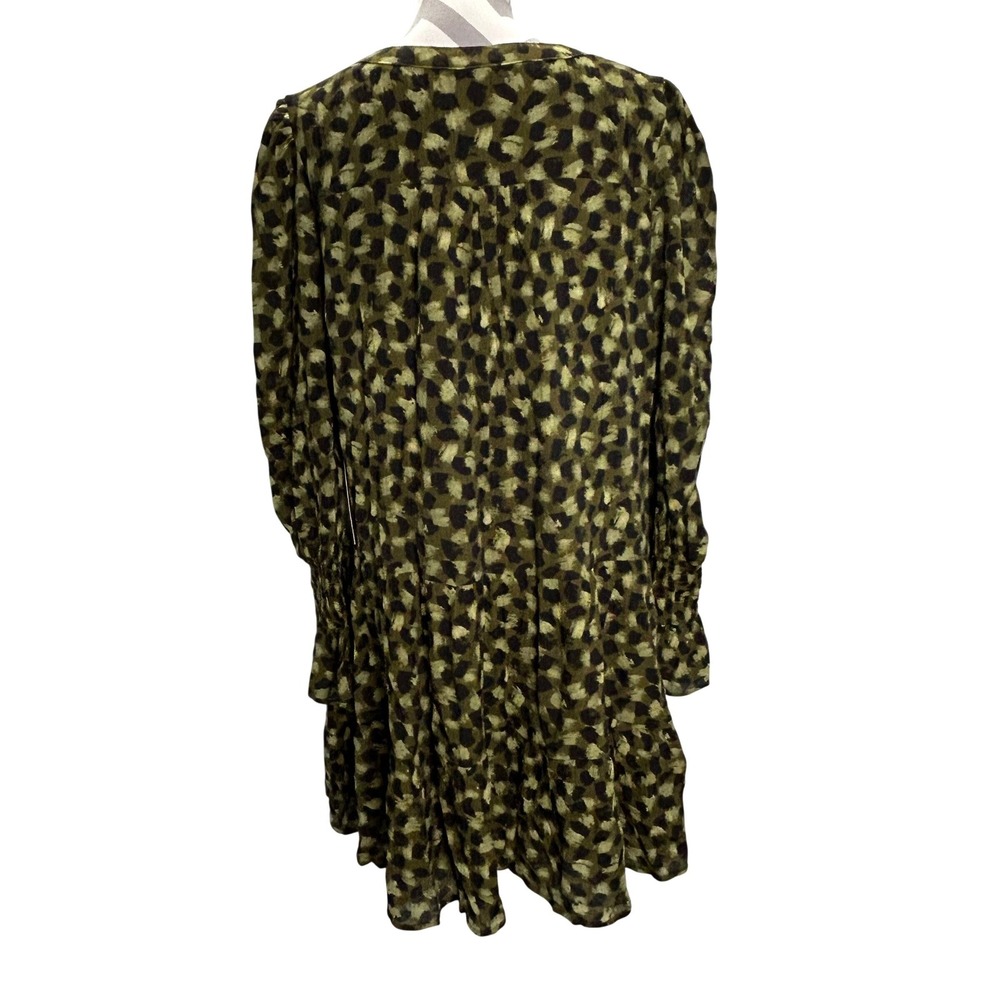 Pomander Place Olive‎ Green Black Leopard Tiered V-Neck Mini Dress XL Y24667UFWT - Picture 2 of 10